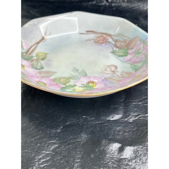 MZ Altrohlau Hand-Painted Porcelain Octagonal Dish With Pink Floral Motif 8" Vtg - Picture 6 of 7